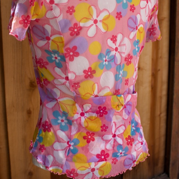 Vintage 90's Sheila Moon Mesh Short Sleeve Flower Power Cycling Top Made In USA - Picture 11 of 14